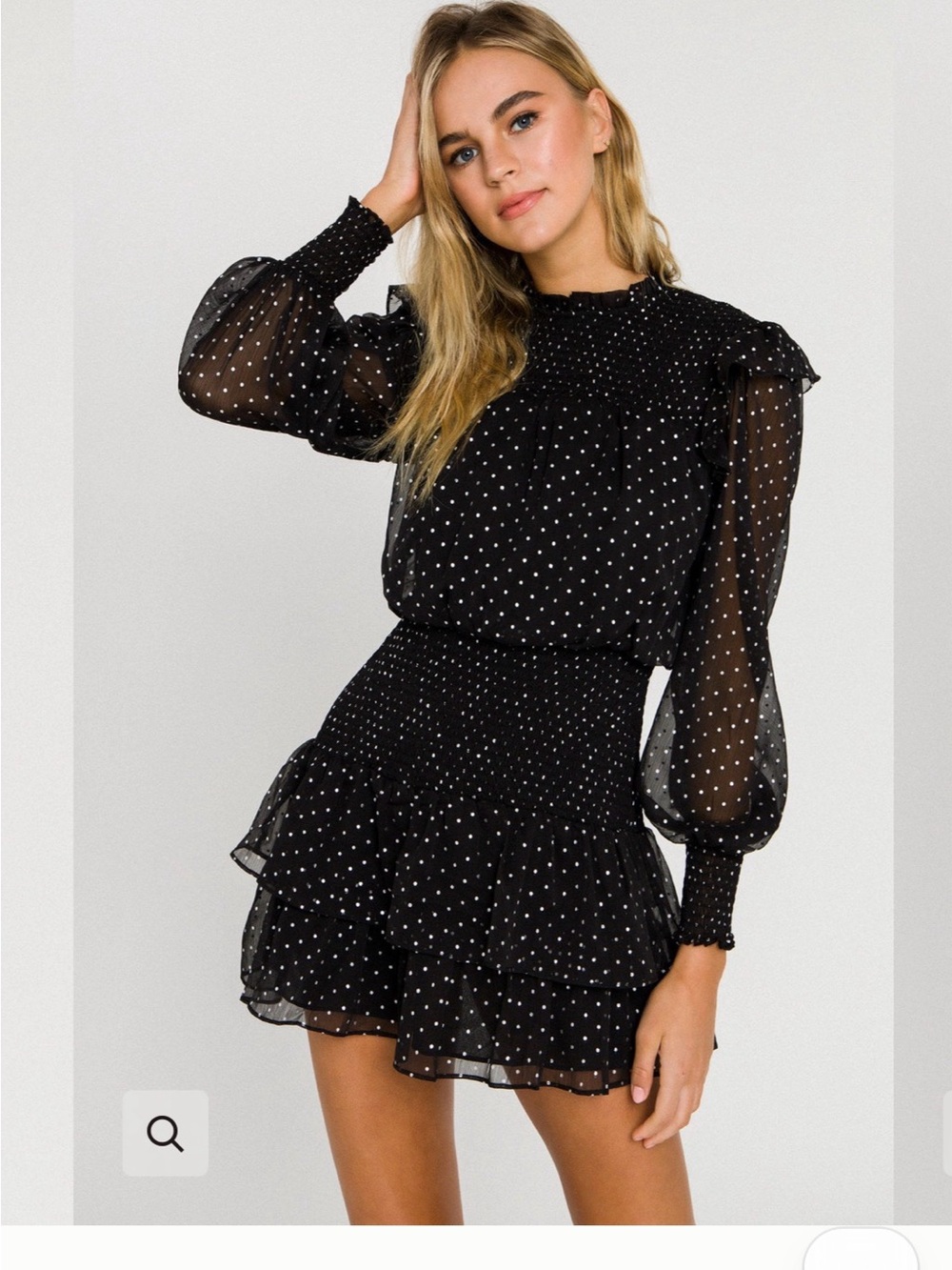 Free the Roses Black Polka Dot Smocked Tiered Mini Dress